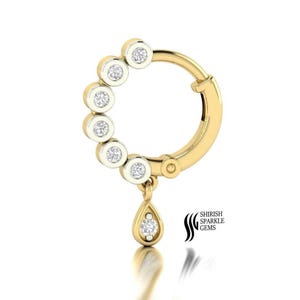 Natural diamond solid gold nose ring / diamond nose hoop / diamond nose hoop clicker / diamond nose piercing huggie / right side nose ring