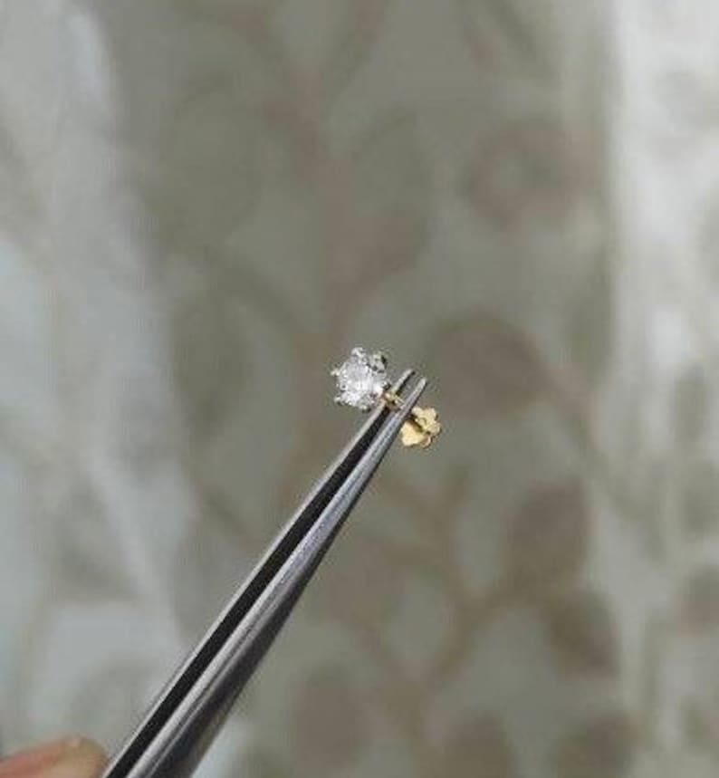 Solitaire diamant nässtift, Öronpiercing diamant helix labret tragus gängad flatback 16G bild 4