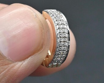 Natural diamond nose ring, Three row round diamond cartilage daith hoop, 14k solid gold