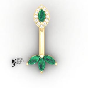 Natural Emerald Belly piercing, belly button, belly ring, diamond navel piercing, emerald halo diamond navel piercing, gold belly screw back