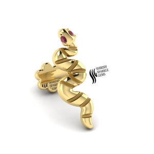 Rubin Nasenbügel - Gold Ohrpin, Edelstein Nasenstecker, Schlangen Piercing, Rubin Gold Nasenbügel, Schlange Ohrschmuck, handgemachter Ohrschmuck