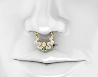 Emerald diamond septum hoop / emerald diamond ear piercing hoop clicker / gold diamond ear piercing helix conch septum daith piercing hoop