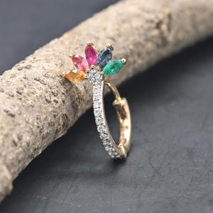 diamond nose ring | rainbow sapphire nose ring | gold nose clicker | sapphire ear clicker | ear piercing hoop | sapphire cartilage hoop
