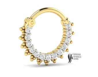 14k gold Genuine Diamond in Solid Gold nose hoop, hugger nose ring Hinged Septum Ring Septum Hoop A perfect gift for a piercing lover