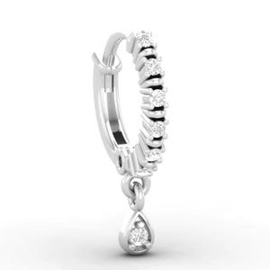 Diamond ear piercing hoop / Diamond ear cartilage hoop / Diamond helix hoop / Diamond nose ring / diamond helix huggie  clicker nose ring