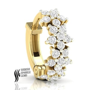 Aro nasal de oro macizo con diamantes, aro helicoidal con diamantes auténticos, piercing de caracola, aro nasal con diamantes reales, aro clicker con diamantes, piercing daith