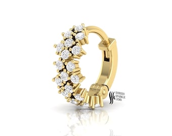14K Solid Gold Diamond Huggie Hoop Earring Sparkle Dainty Luxury Jewellery Gift for Her
