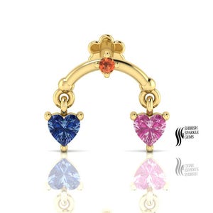 Floating Sapphire Dangle Cartilage / sapphire floating labret Flat Back Helix Earring / Rook Piercing Cartilage Stud Flat Back Stud Conch