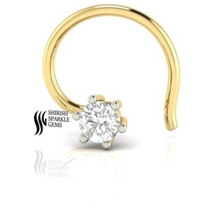 18k Real Diamond gold nose c - wire diamond piercing cartilage helix clicker diamond ear nose piercing hoop gold nose ring gift of her