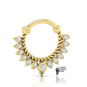diamond septum helix cartilage hoop / natural diamond conch daith clicker / certified diamond cartilage conch helix hoop / diamond huggie