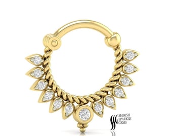 diamond septum helix cartilage hoop / natural diamond conch daith clicker / certified diamond cartilage conch helix hoop / diamond huggie