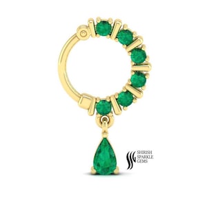 emerald nose ring hoop | gold ear conch cartilage daith huggie hoop | emerald ear hoop clicker | emerald dangle nose ring | emerald hoop