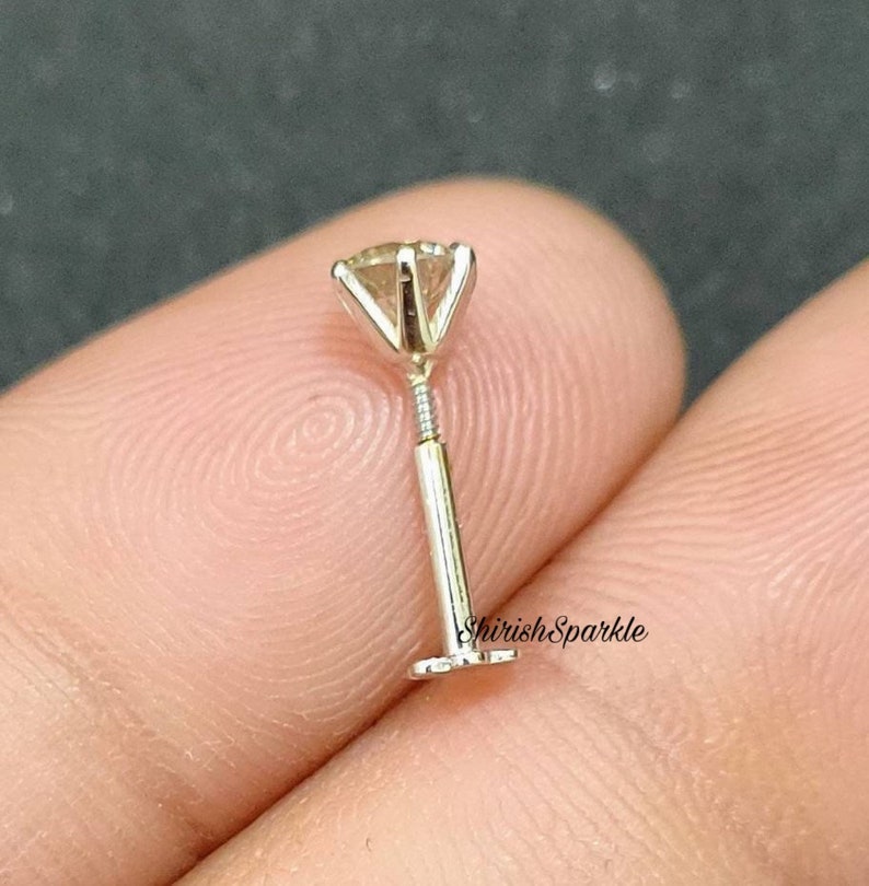 18k White Gold Natural Diamond Nose Piercing Genuine Diamond Etsy