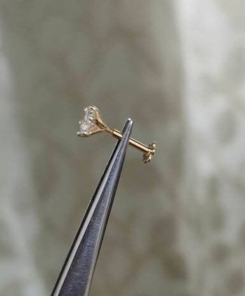 Solitaire diamant nässtift, Öronpiercing diamant helix labret tragus gängad flatback 16G bild 5