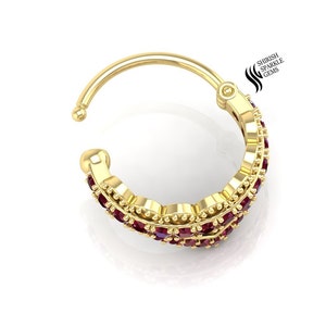 Aro de oreja de oro y rubí, aro de cartílago, aro de hélice, aro de hélice con rubí, piercing de oreja con rubí, aro de cartílago con rubí
