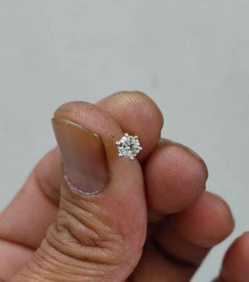 Solitaire diamant nässtift, Öronpiercing diamant helix labret tragus gängad flatback 16G bild 9