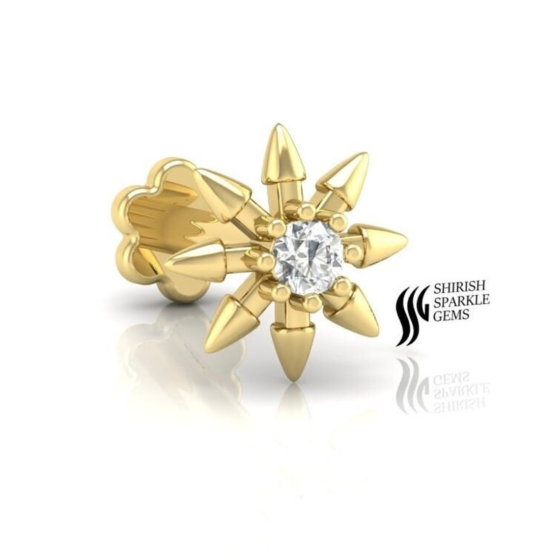 Nose Rings Post Natural Diamond Nose Post / Diamond Nose Piercing Internally Threaded ...