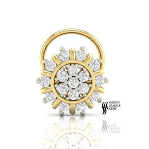 Aro para nariz de oro con diamantes reales de 18 quilates, piercing para cartílago, hélice, clicker, piercing para oreja y nariz, aro de oro, regalo para ella