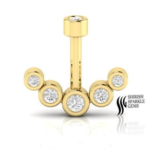 Orecchino a perno con barra di labret con diamante pendente in oro 18 carati, orecchino a perno con piercing verticale a elica piatta e cartilagine