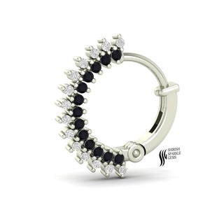 Black diamond hoop, diamond clicker, black diamond helix, diamond cartilage, diamond clicker helix daith hoop snug, gift for mom nose pin