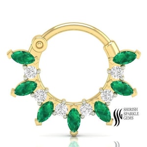 Anel de nariz de ouro esmeralda verde septo 8 mm unissex anel de hélice de cartilagem anel de argola de nariz de ouro 14k lado esquerdo anel de hélice de cartilagem argola de Tagus