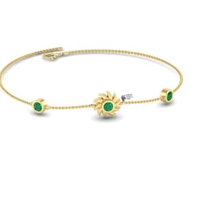 Gold emerald bracelet with sun design, Natural emerald bracelet in gold, Dainty gold chain jewelry Gift for her, Stylish emerald bracelet