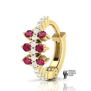 6pc  Ruby Diamond Gold Nose Ring 8mm Unisex Cartilage Helix Ring 14k left side Nose Hoop Ring Cartilage Helix Ring Tagus hoop Gift For Her