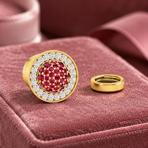 Solid Gold Ear Stretcher, Natural Diamond Ruby Tunnel Earring, Stretched Ear Gauges & Plug