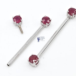 Piercing industrial con rubí, barra recta de oro rubí, pasador industrial con esmeralda en oro de 14 quilates, joyería para piercing de oreja con barra recta, joyería industrial