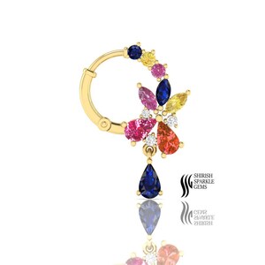 14K Rainbow Sapphire gold Nose Ring Multi Sapphire Nose Ring  Piercing Helix Multi Sapphire Earring Piecing Nose Ring cartilage conch huggie