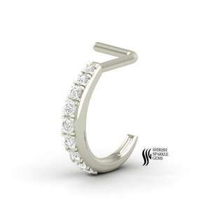 Aro para perforación nasal con diamantes en oro blanco de 18 quilates, aro tipo huggie para cartílago de la oreja, aro Daith sin costuras, aro nasal en forma de L, piercing para nariz y oreja.