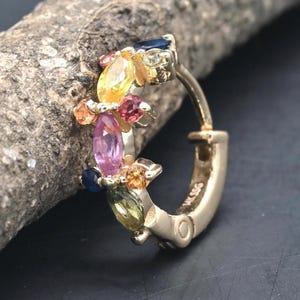 Rainbow Sapphire Nose Ring Multi Sapphire Nose Ring Hoop Piercing Helix Multi Sapphire Earring Piecing Nose Ring cartilage conch huggie hoop