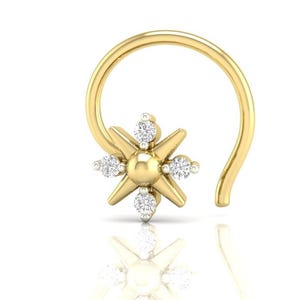 Natural diamond gold nose pin c- wire gemstone ear piercing cartilage helix clicker diamond nose piercing hoop gold nose ring gift of her