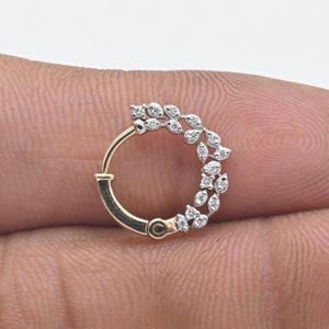 Diamond nose piercing, diamond nose ear piercing hoop, natural diamond dangle nose ring, diamond ear piercing hoop, helix cartilage clicker