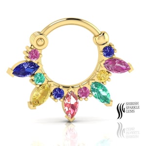 Rainbow Sapphire Septum Nose hoop, Multi Sapphire Nose Septum ear Piercing Helix conch cartilage Piecing hoop  daith hoop upper helix hoop