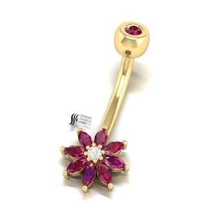 Ruby navel piercing, Ruby belly piercing, diamond belly post, navel piercing, diamond belly ring, gemstone belly piercing, Ruby belly post