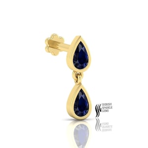 Blue Sapphire labret cartilage / gold nose pin Blue sapphire nose pin / dangle helix piercing Sapphire cartilage natural sapphire flat back