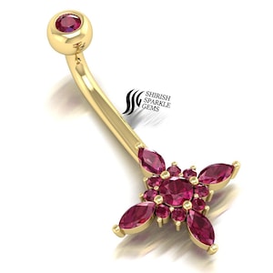 Ruby belly button navel piercing rook piercing gold navel piercing belly button ring navel post belly button ring Gift For Girlfriend- Wife