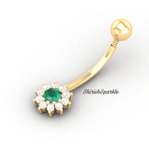 real Diamond belly button ring / solid gold belly button piercing belly piercing sapphire belly bar gold diamond belly bar emerald belly bar