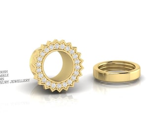 14k Solid Gold Natural Diamond Ear Tunnels |  Stretched Ear Gauges (6mm / 2 Gauge)