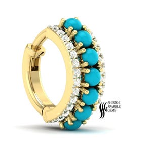 Turquoise nose ring | turquoise helix cartilage hoop clicker | turquoise daith conch tragus hoop clicker | diamond nose ring | gold ear hoop