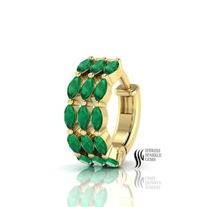 Piercing de nariz esmeralda, piercing de orelha com esmeralda verdadeira, huggie clicker de ouro esmeralda, cartilagem de ouro esmeralda, piercing de orelha com pedra preciosa verde, argola clicker