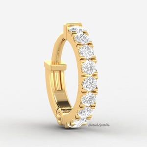 Natural Diamond nose ring Diamond hoop Helix cartilage daith rook piercing diamond white gold nose ring earlobe clicker tragus hoop pin