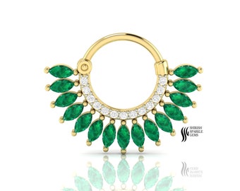 Vivid Emerald Septum upper helix Nose Ring ear piercing Hoop gold Piercing Emerald Nose Piecing Nose Ring helix Diamond septum Gift for Her