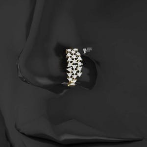 Anillo nasal de oro blanco con diamantes, aro de caracola helicoidal / perforación nasal de diamantes, aro de caracola daith, aro de cartílago con aro de oreja con diamantes reales