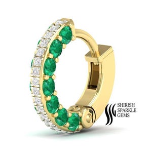Emerald gold cartilage helix / Dainty Minimalist ear piercing hoop / Emerald Gold  Conch Piercing ear hoop / conch jewelry Cartilage huggie