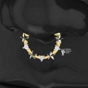 Hermoso aro de oro blanco de 14 quilates con diamantes para perforación de nariz, oreja, hélice, aro de diamante genuino, aro de cartílago, aro de Daith con clicker.