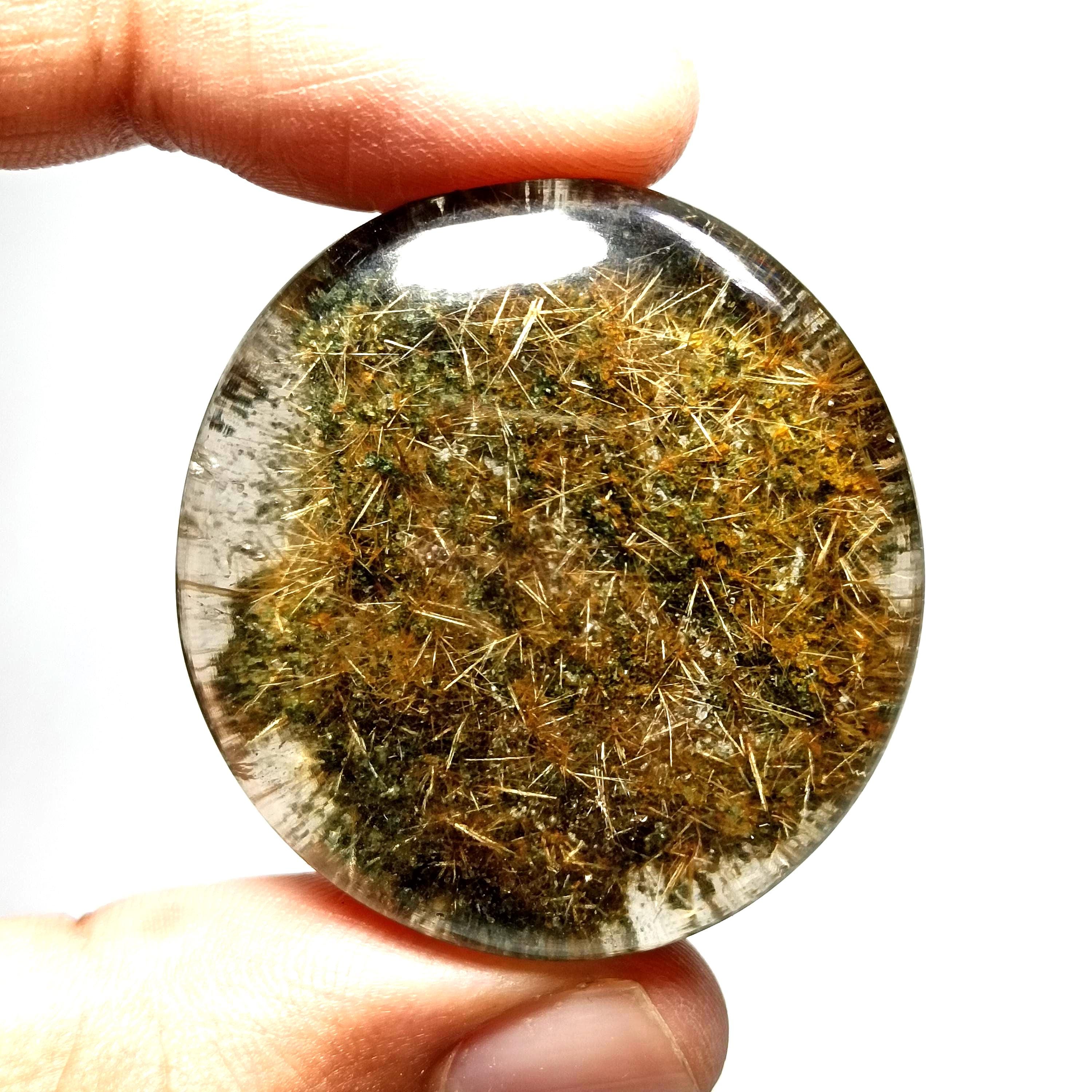 41X39X14mm , Beautiful Lodolite/Garden Quartz with Golden Rutile Inside Oval Shaped Cabochons suitable for making Earrings/Jewelry.