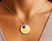 Personalized Birthstone Coin Necklace – Custom Engraved Stainless Steel