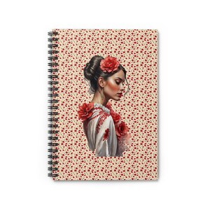 Spanish Girl Journal Gift for Spanish Dancer Spiral Notebook Girl with Flower Cover Journal - Ruled Line
